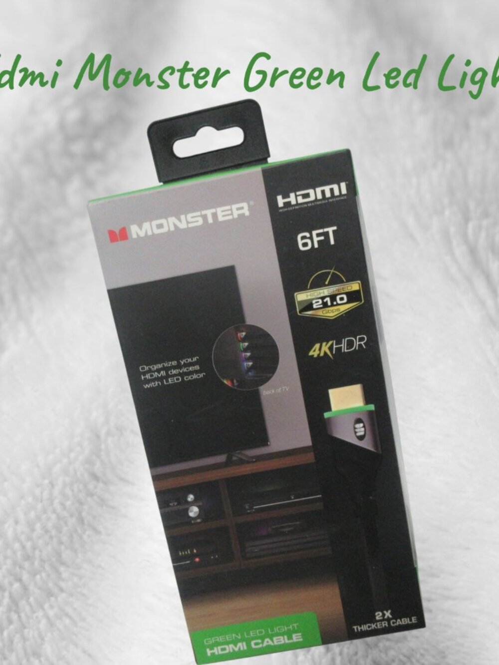 Monster 6ft High Speed 4K HDR HDMI Cable with Built-in Green LED Light New in Bo